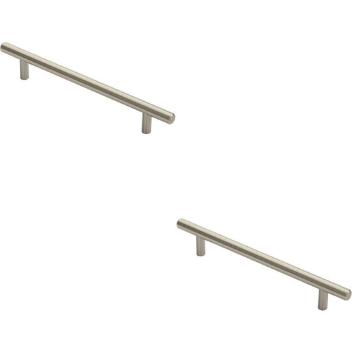2x Round T Bar Cabinet Pull Handle 220 x 12mm 160mm Fixing Centres Satin Nickel Loops