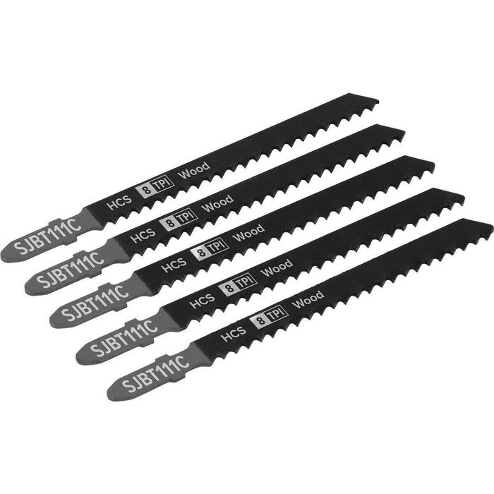 5 PACK - 100mm WOOD Jigsaw Blade Set - 8 TPI - Ground Taper Precision Cut Loops