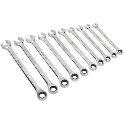10pc EXTRA LONG Combination Hand Spanner Set - 10mm - 19mm 12 Point Slim Handle Loops