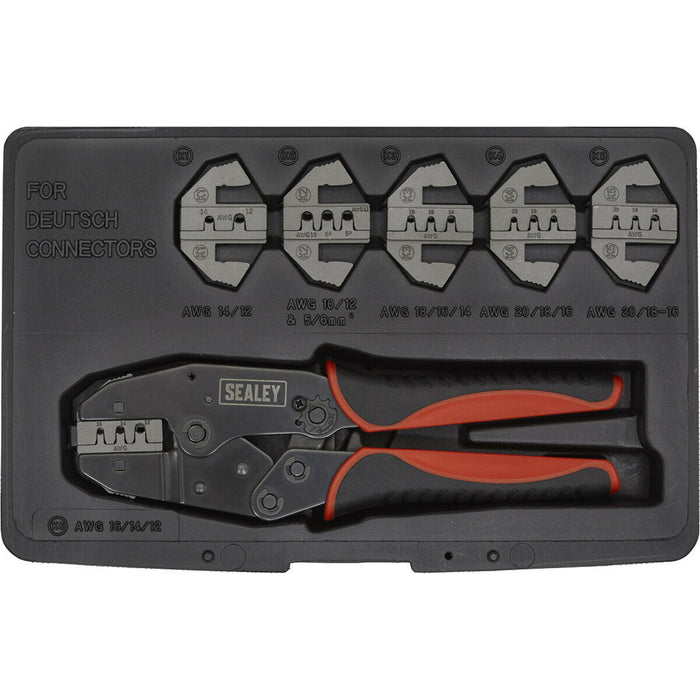 7 Piece Deutsch Connector Plier Set - Adjustable Ratchet Mechanism - Crimping Loops