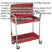 Heavy Duty 2 Level Workshop Trolley - Lockable Top - 80kg Per Shelf - Red Loops