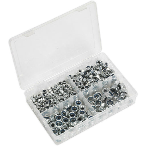 300 Pc Nylon Locknut Assortment - M6 to M12 - Partitioned Storage Box - DIN 985 Loops