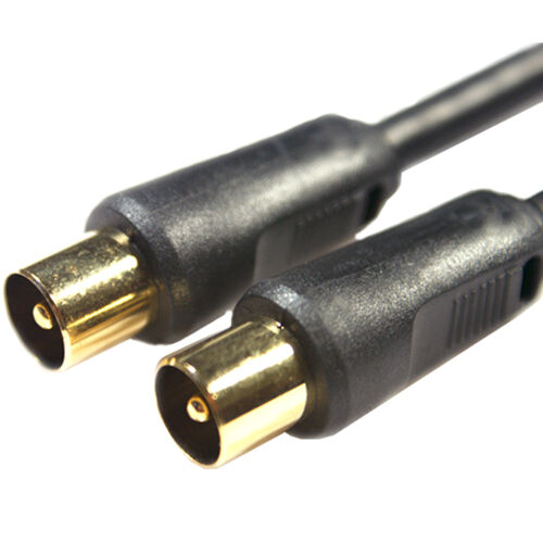 0.5m Male to Plug Aerial Cable Gold & Shielded Coaxial Coax Lead TV Freeview Box Loops