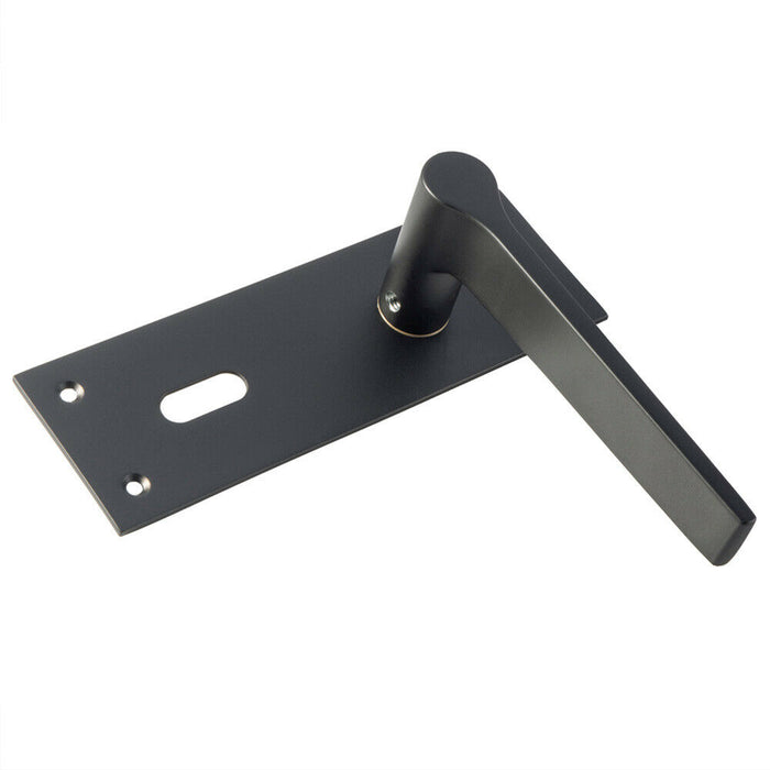 PAIR Flat Straight Handle on Slim Lock Backplate 150 x 50mm Matt Black Loops