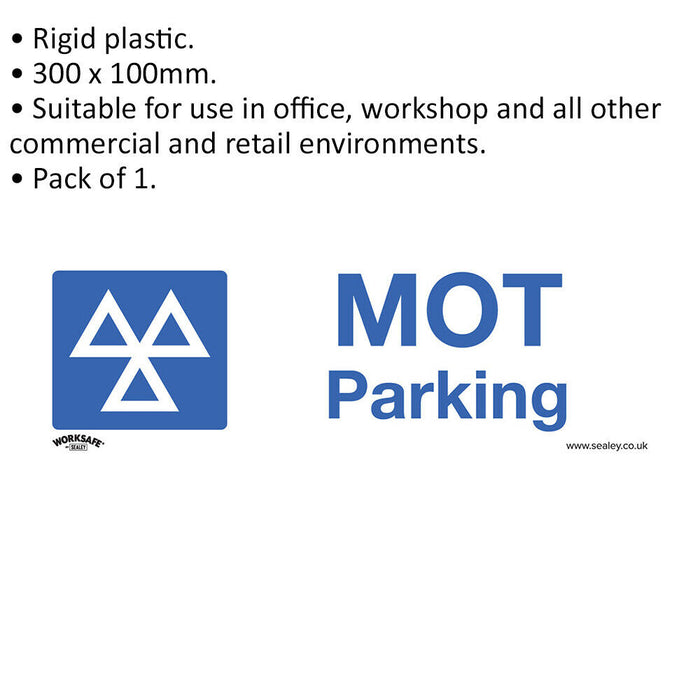 1x MOT PARKING Health & Safety Sign - Rigid Plastic 300 x 100mm Warning Plate Loops
