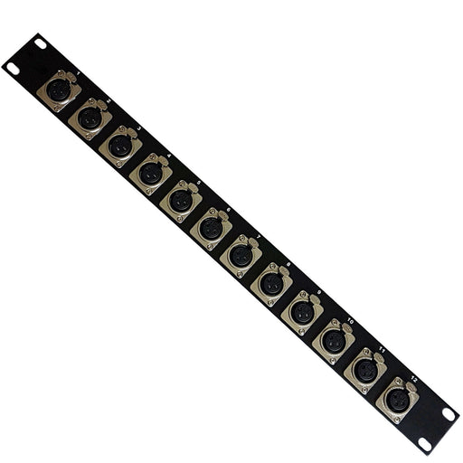 12 Port XLR Patch Panel 1U 19 Rack 3 Pin Female Audio Socket Connector Chassis Loops