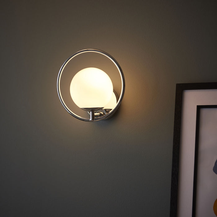 Wall Light Chrome Plate & Opal Glass 3W LED G9 Dimmable Living Room Loops