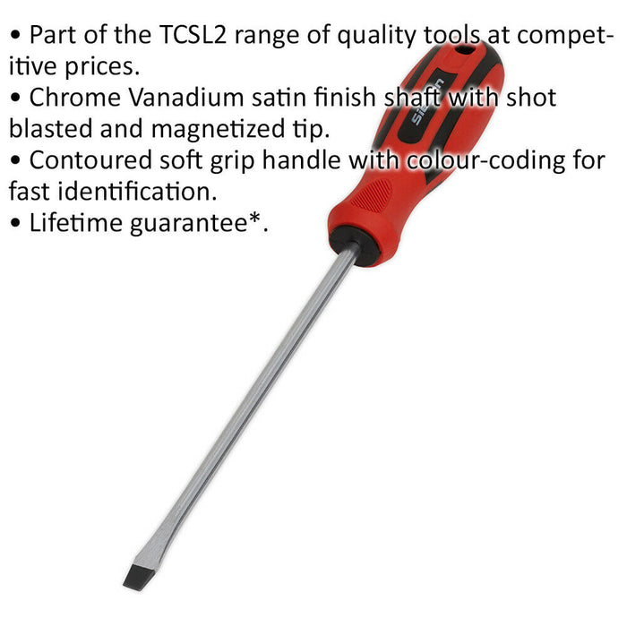 Slotted 6 x 150mm Screwdriver with Soft Grip Handle - Chrome Vanadium Shaft Loops