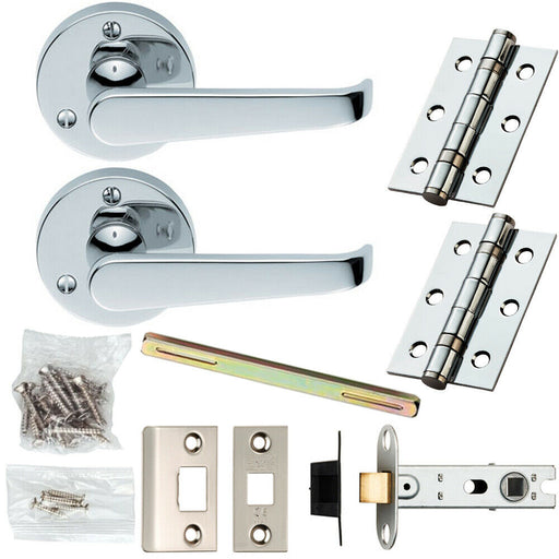 Door Handle & Latch Pack Chrome Victorian Straight Lever 59mm Round Rose Loops