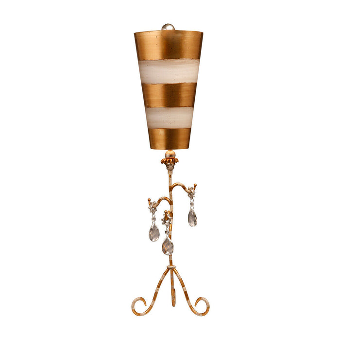 Table Lamp Cream & Gold Stripes Tapered Shades Hanging Crystals LED E27 60W Loops