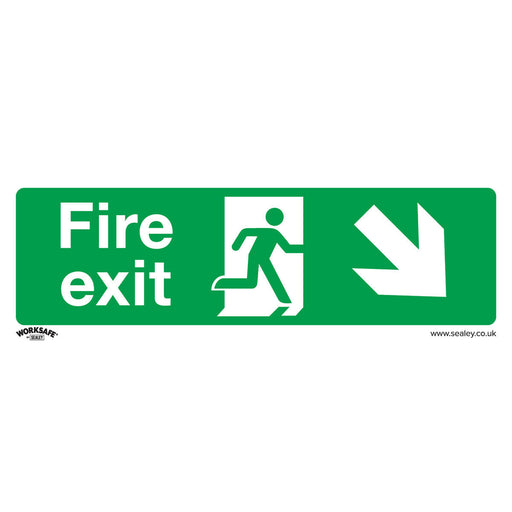 1x FIRE EXIT DOWN RIGHT Health & Safety Sign Rigid Plastic 300 x 100mm Warning Loops