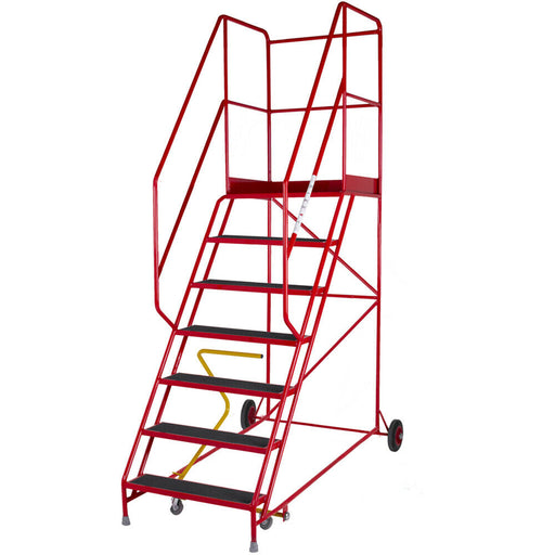 7 Tread HEAVY DUTY Mobile Warehouse Stairs Anti Slip Steps 2.58m Safety Ladder Loops