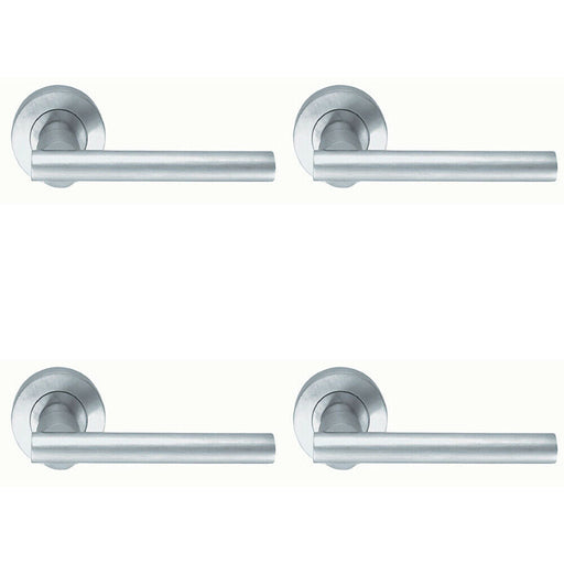 4x PAIR Round Recessed Bar Handle on Round Rose Concealed Fix Satin Chrome Loops