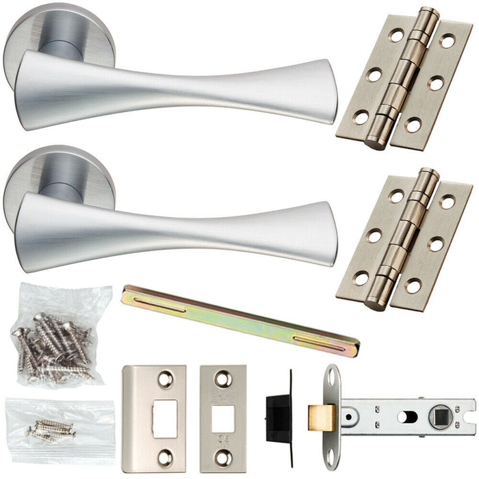 Door Handle & Latch Pack Satin Chrome Smooth Twisted Bow Screwless Round Rose Loops