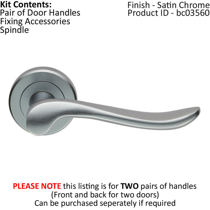 2x PAIR Scroll Shaped Lever Handle on Round Rose Concealed Fix Satin Chrome Loops