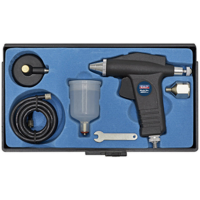 Gravity Fed Air Brush Kit - Composite Body - 1.5m Small Bore Hose - Storage Case Loops