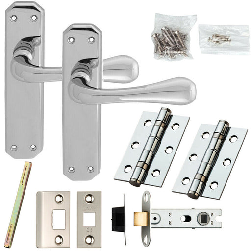 Door Handle & Latch Pack Chrome Heavy Duty Prism Lever Backplate 180 x 40mm Loops