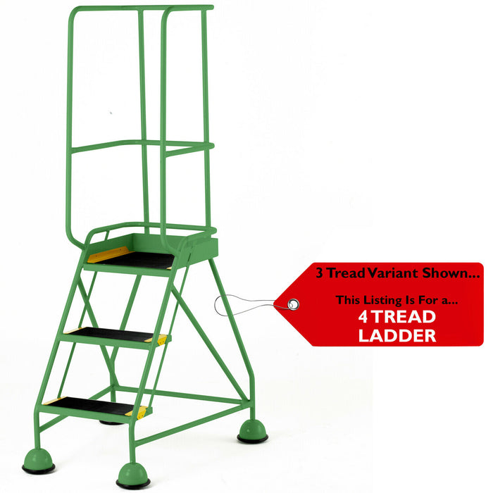 4 Tread Mobile Warehouse Steps & Guardrail GREEN 2m Portable Safety Stairs Loops