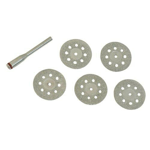 6 Piece 22mm Diameter Vented Diamond Cutting Disc Kit 5 Discs 1 x 3.1mm Mandrel Loops