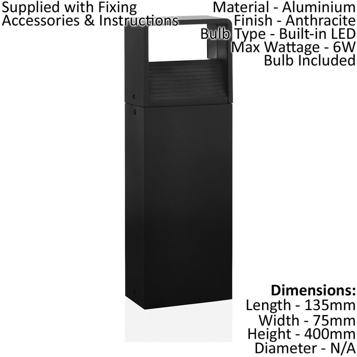 IP44 Outdoor Pedestal Light Modern Anthracite 6W Built in LED Wall Gate Post Loops