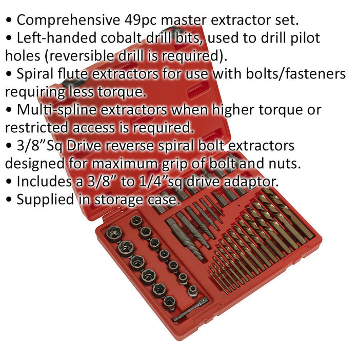 49 Piece Master Extractor Set - Screw Bolt & Nut Extraction - Storage Case Loops