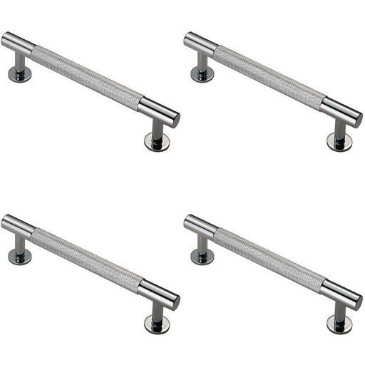 4x Knurled Bar Door Pull Handle 158 x 13mm 128mm Fixing Centres Chrome Loops