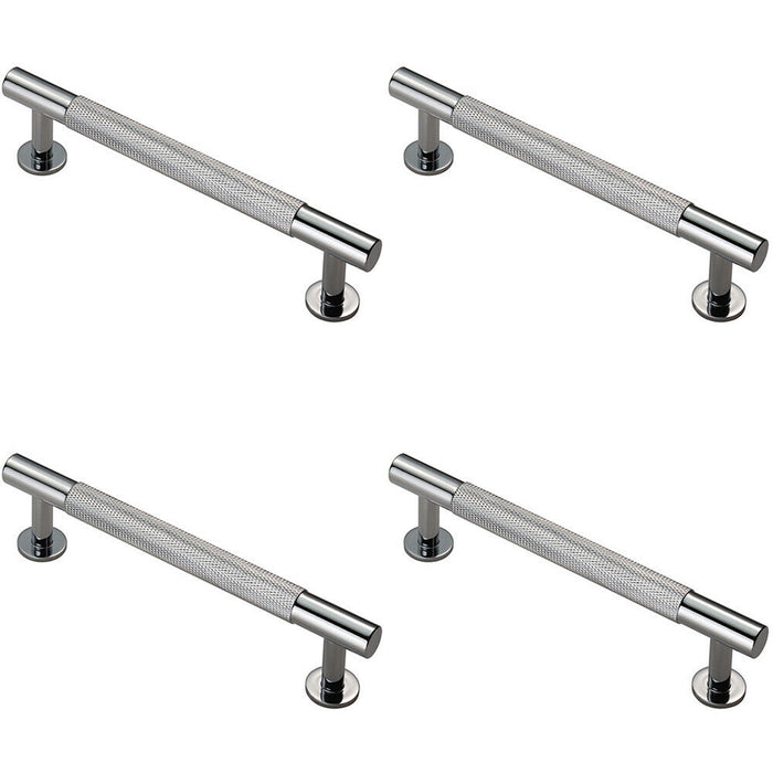 4x Knurled Bar Door Pull Handle 158 x 13mm 128mm Fixing Centres Chrome Loops