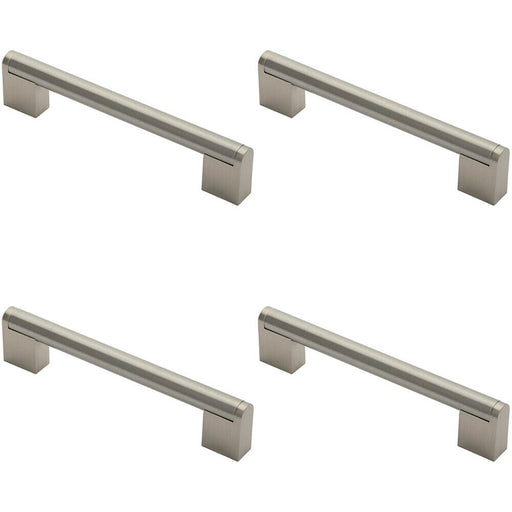 4x Round Bar Pull Handle 168 x 14mm 128mm Fixing Centres Satin Nickel & Steel Loops