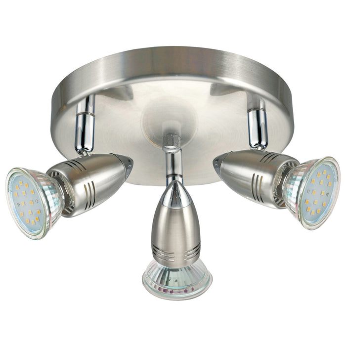 Flush 3 Spot Ceiling Light Colour Satin Nickel Chrome Shade Bulb GU10 3x3W Loops