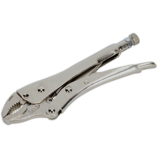 180mm Locking Pliers - Curved Deeply Serrated 35mm Jaws - Hardened Teeth Loops