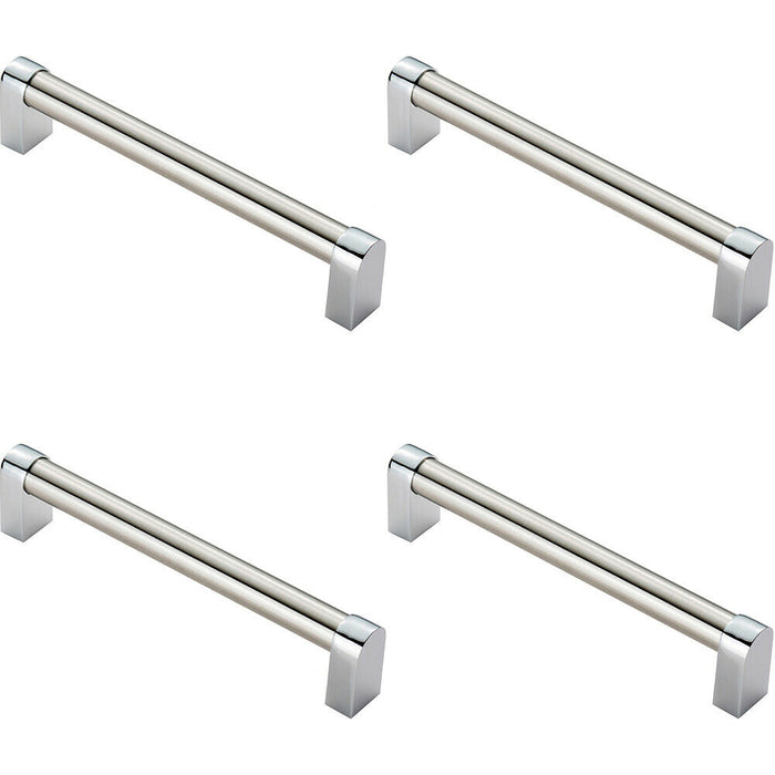 4x Round Tube Pull Handle 176 x 16mm 160mm Fixing Centres Satin Nickel & Chrome Loops