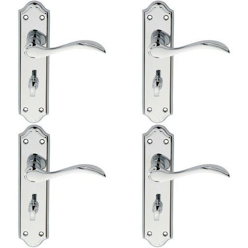 4x PAIR Curved Door Handle Lever on Bathroom Backplate 180 x 45mm Chrome Loops
