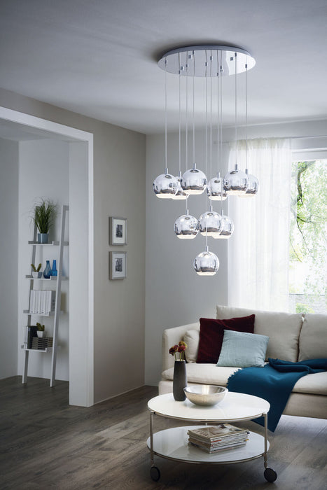 Pendant Ceiling Light Colour Chrome Shade Clear Plastic Bulb GU10 10x3.3W Loops