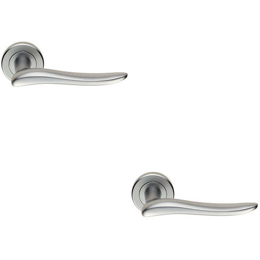 2x PAIR Curved Wave Design Handle on Round Rose Concealed Fix Satin Chrome Loops
