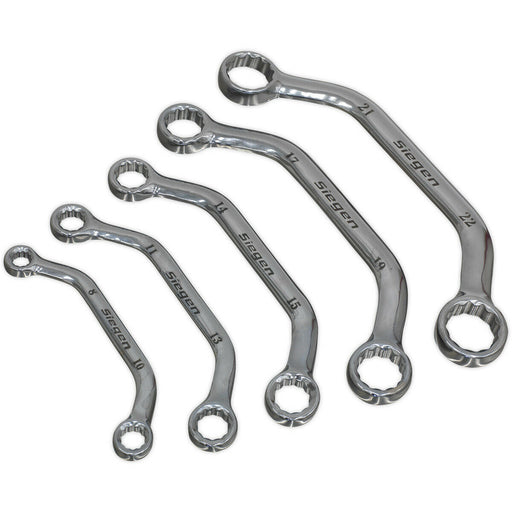 5pc Obstruction Spanner Set - Offset Angled 12 Point Metric Bi-Hex Ring Wrench Loops