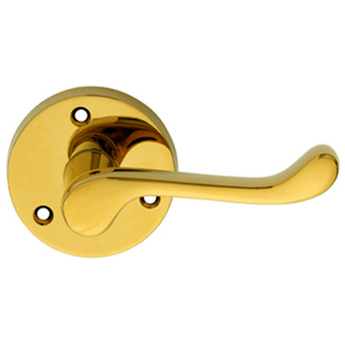 PAIR Victorian Scroll Lever on 58mm Round Rose Polished Brass Door Handle Loops