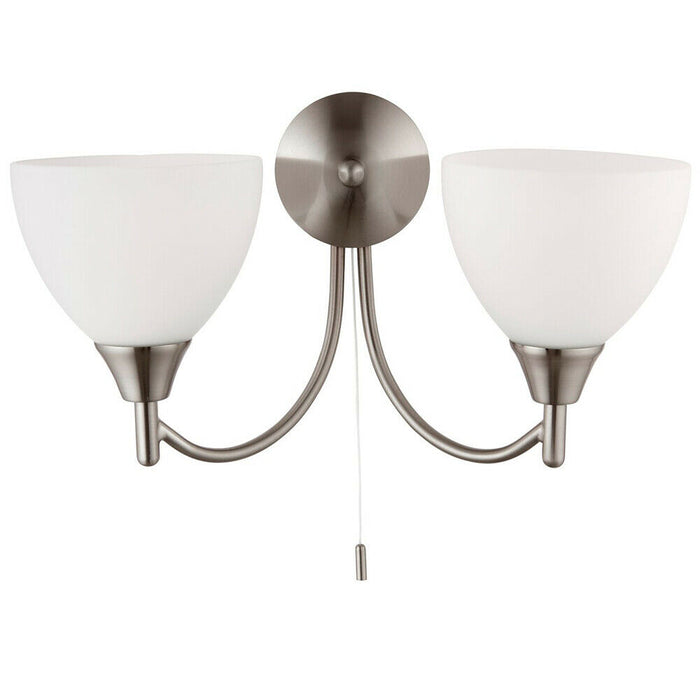 Dimmable LED Twin Wall Light Satin Chrome & Frosted Glass Curved Lamp Lighting Loops