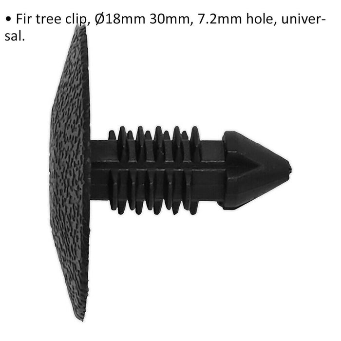 20 PACK Black Fir Tree Clips - 18mm x 30mm - 7.2mm Hole - Universal Fitting Loops