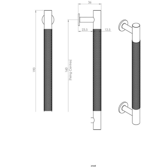 2x Knurled Bar Door Pull Handle 190 x 13mm 160mm Fixing Centres Matt Black Loops