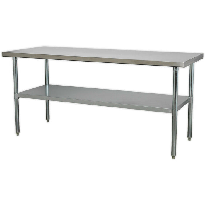 1.8m Stainless Steel Work Bench & Adjustable Storage Shelf - Kitchen Station Loops