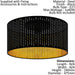 Flush Ceiling Light Black Shade Black Gold Fabric With Cut Outs Bulb E27 1x40W Loops