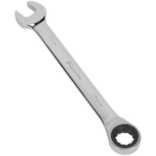 17mm Ratchet Combination Spanner - Chrome Vanadium Steel - 72 Tooth Ratchet Ring Loops