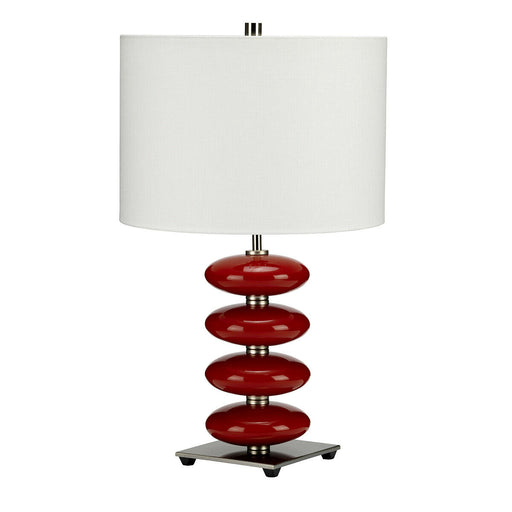 Table Lamp Red Glaze Orbs Polished Nickel White Faux Linen Shade LED E27 60W Loops