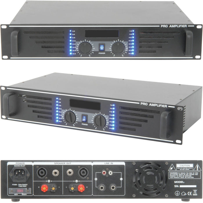 480W Stereo Power Amplifier Bar Disco Hi Fi Speaker Sound System 19" 2U Rack Loops