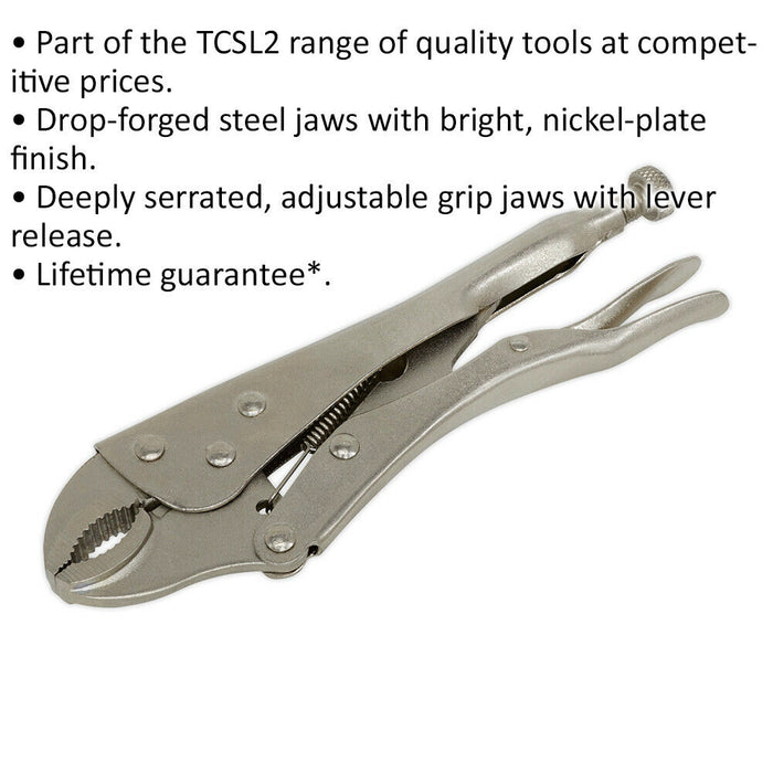 215mm Curved Locking Pliers - Drop Forged Steel - Serrated Adjustable Jaws Loops