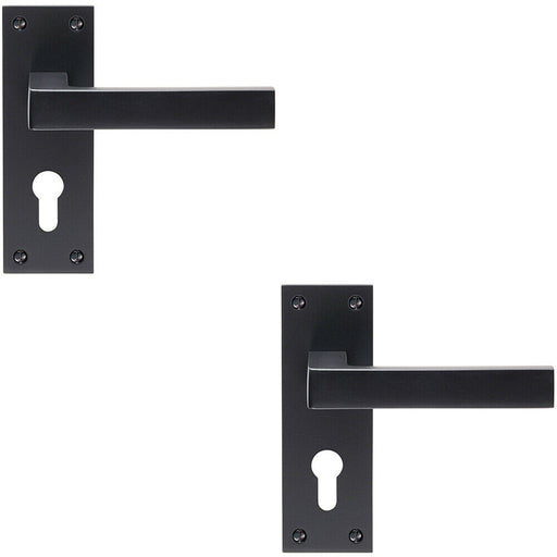 2x PAIR Straight Square Handle on Euro Lock Backplate 150 x 50mm Matt Black Loops