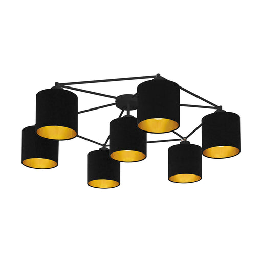 Wall Flush Ceiling Light Colour Black Shade Black Gold Fabric Bulb E27 7x40W Loops