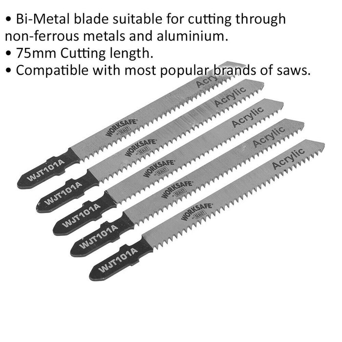 5 PACK 75mm Bi-Metal Jigsaw Blade - 12 TPI - Non Ferrous Metal Aluminium Cutting Loops