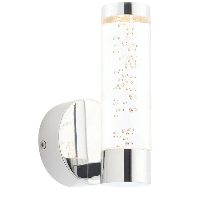 2 PACK LED Bathroom Wall Light 3W Warm White IP44 Modern Chrome Cylinder Lamp Loops