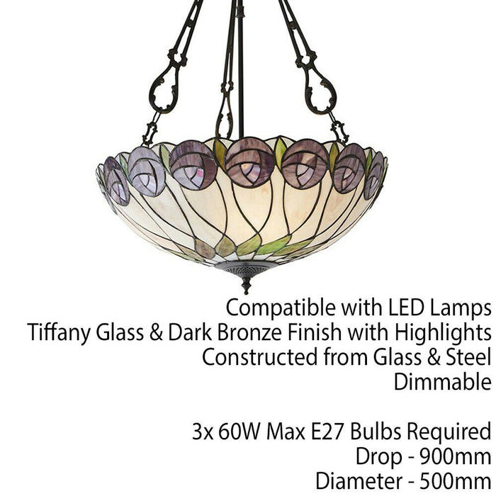 Tiffany Glass Hanging Ceiling Pendant Light Bronze Round Rose Lamp Shade i00123 Loops